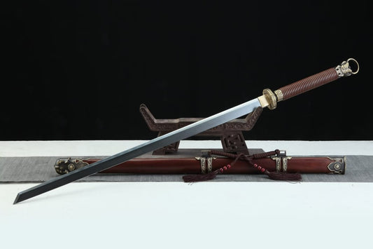 Tang dao Swords Real,Damascus Blade,Brass Fittings,Rosewood Scabbard