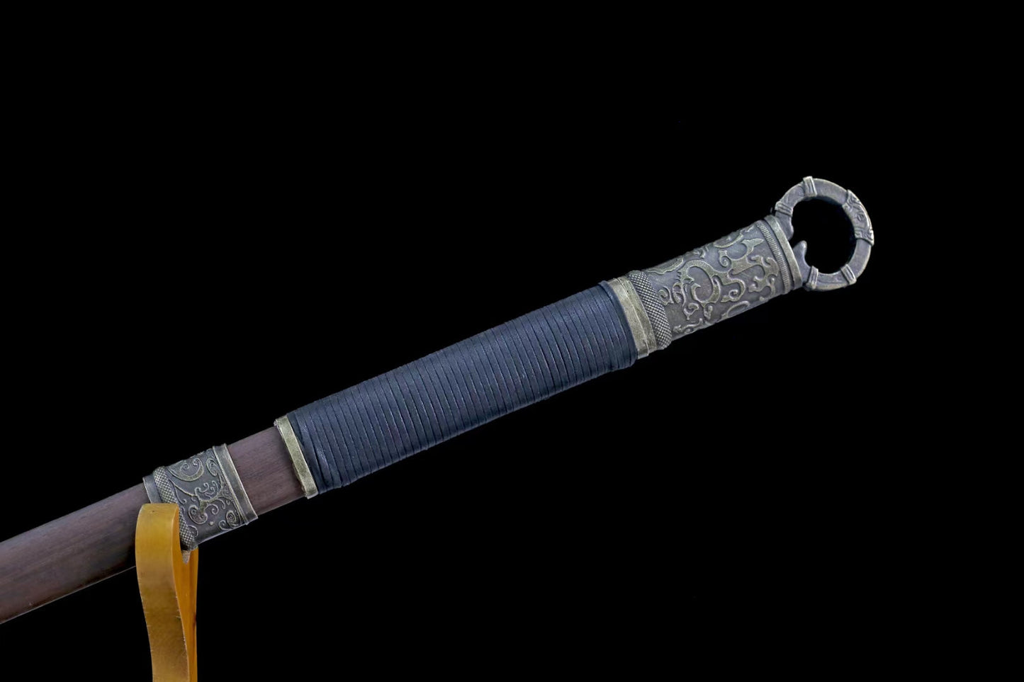 Tang dao,Forged Damascus Steel Blade with Alloy Fittings and Rosewood Scabbard