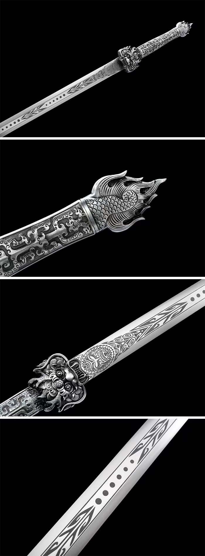 War Sword with Forged Spring Steel Engraved Pattern Blade,Alloy Fittings,44”