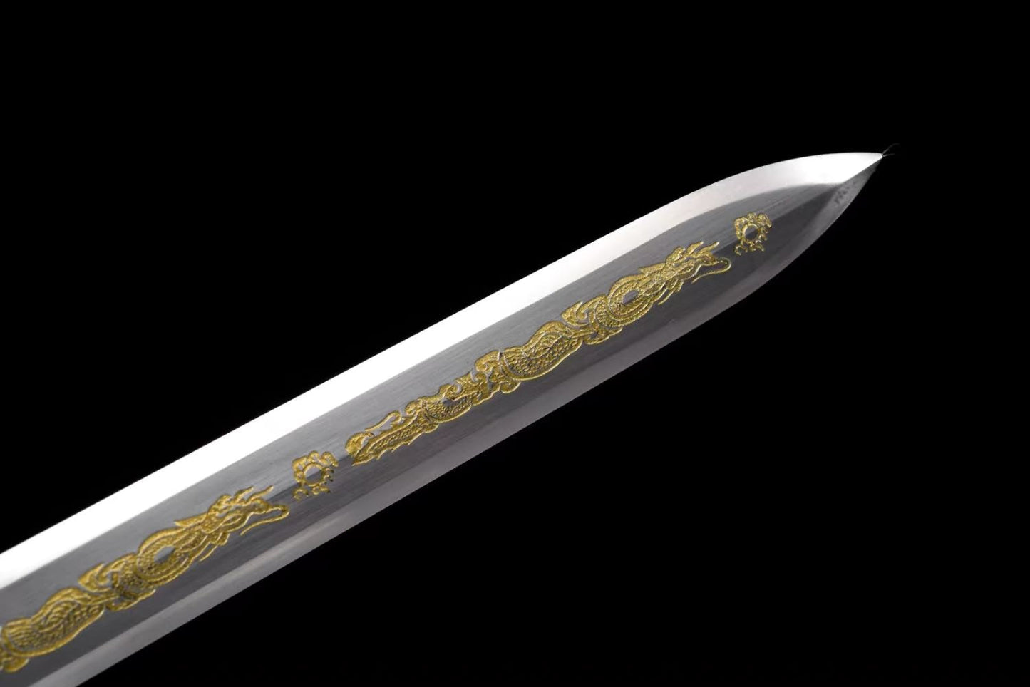 Han jian Sword Forged High Carbon Steel Etched Blade,Alloy Fittings,White Leather