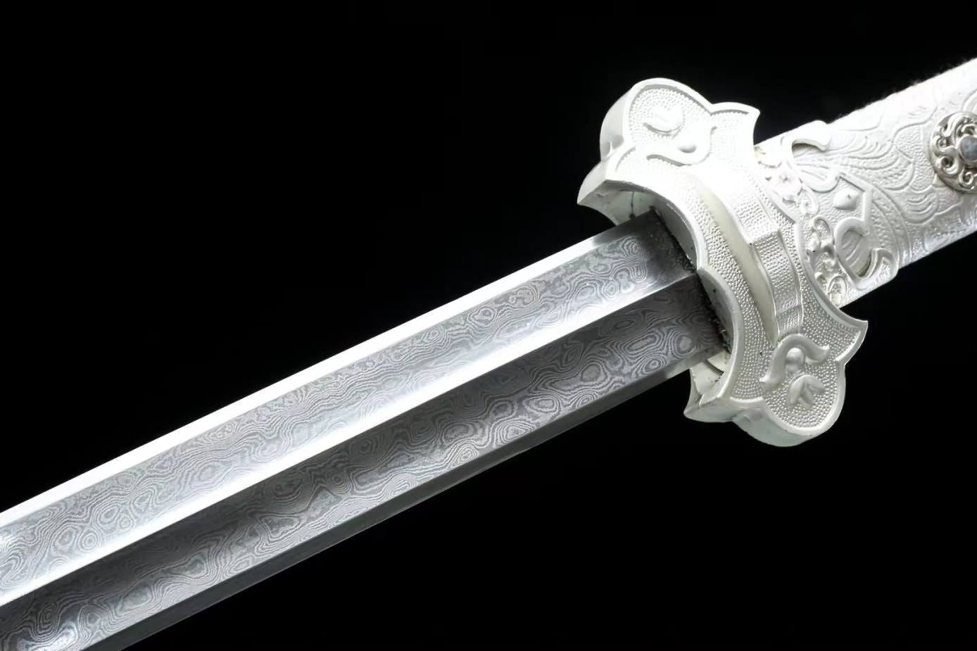 Tang jian Swords Real Damascus Steel Blade,Alloy Fittings,Silver Appearance