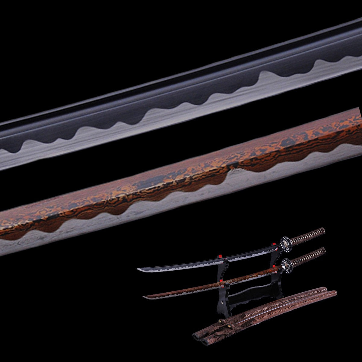 Hand Forged Daisho Japanese Katana Sword 2 Piece Set 1095 High Carbon Steel+Folded Steel