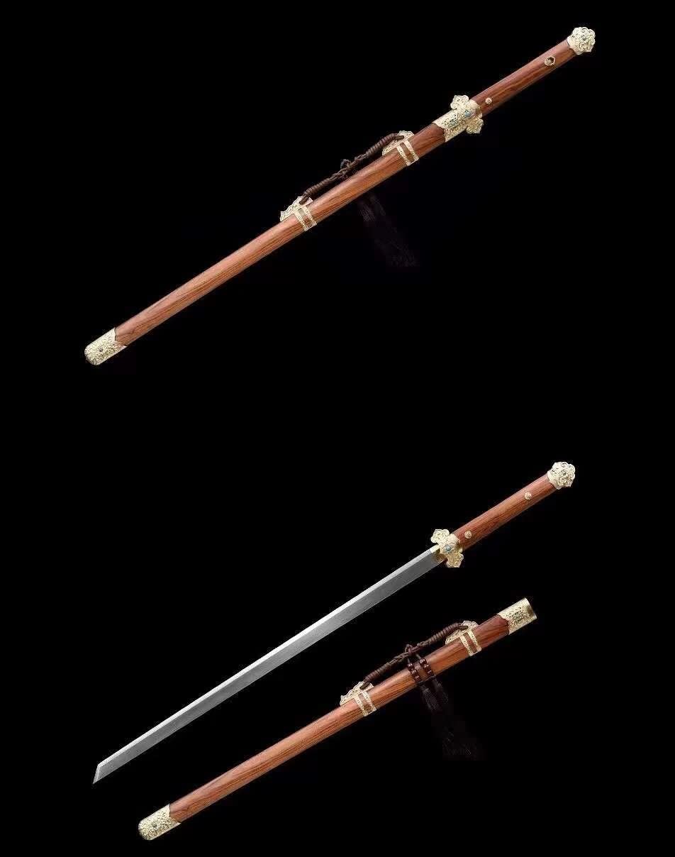 Tang dao jian,Damascus Steel Blade,Brass Fittings,Rosewood Scabbard