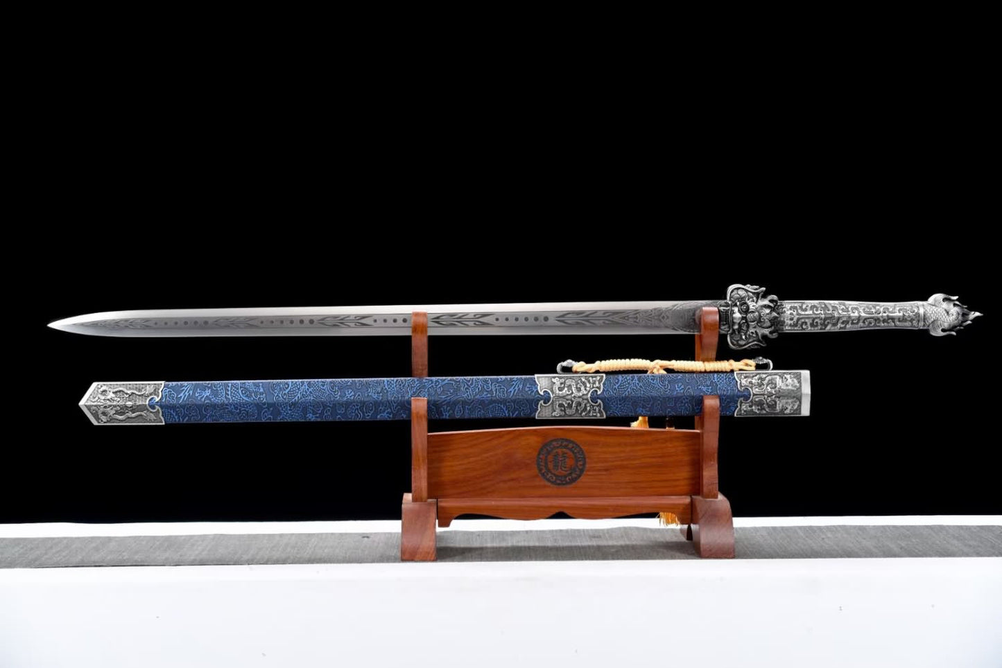 War Sword with Forged Spring Steel Engraved Pattern Blade,Alloy Fittings,44”