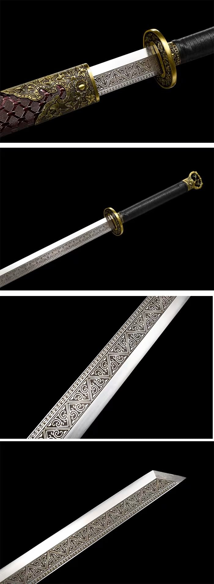 Chinese Tang Hengdao Sword-Forged Spring Steel Blade, Rosewood Scabbard