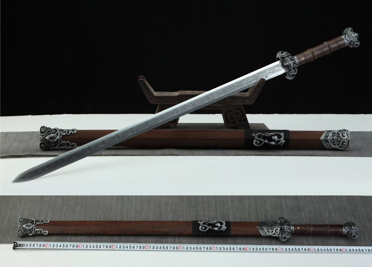 Traditional Han Sword-Hand-Forged Carbon Steel Blade with Dragon Totem Fittings