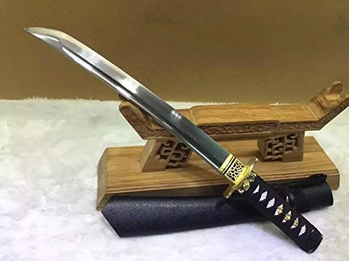 Wakizashi,Damascus steel,Wood Scabbard,Alloy tosogu