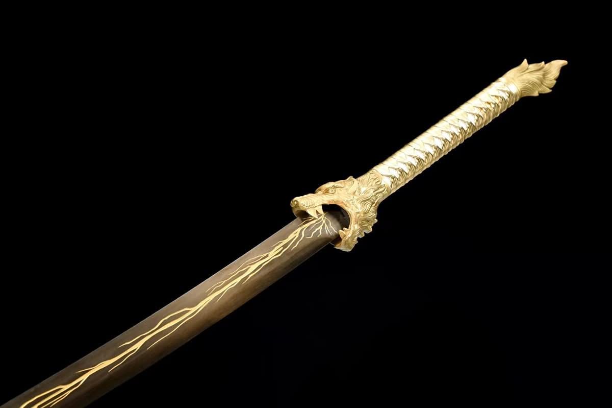 Wolf Saber,Forged High Carbon Steel Golden Blade,Battle Ready