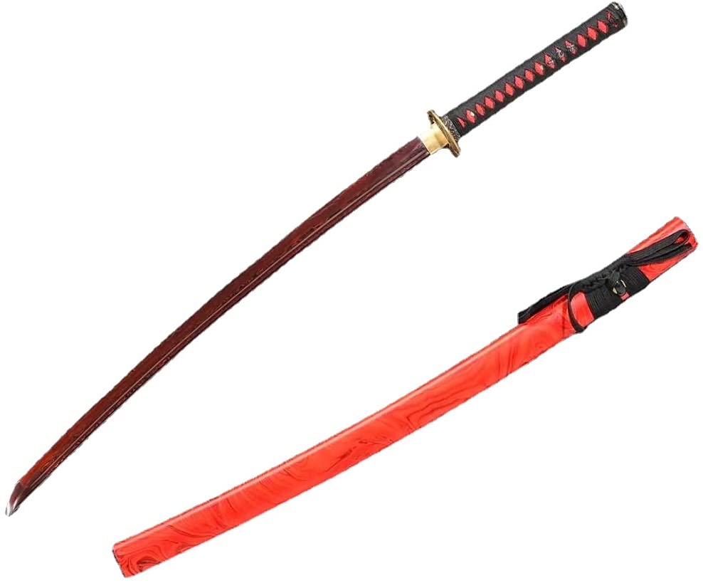 Samurai Sword Battle Ready,Hand Forged Damascus Blade Red Scabbard