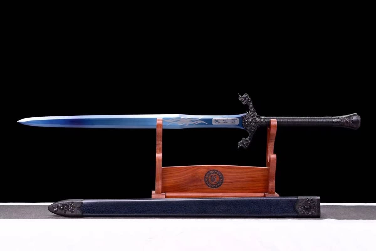 Flying Dragon Jian,Forged Spring Steel Blue Blades,Solid Wood Scabbard