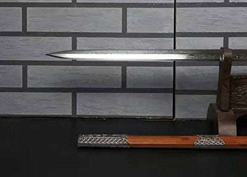 Zhizun sword,Folding pattern steel octahedral blade,Acid wooden,Alloy fittings