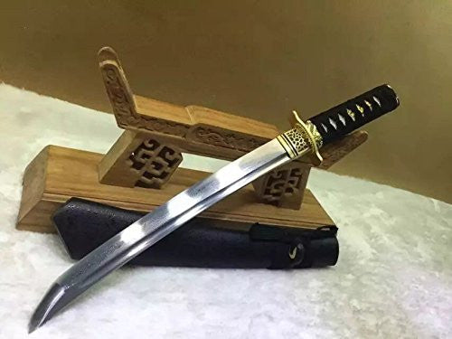 Wakizashi,Damascus steel,Wood Scabbard,Alloy tosogu