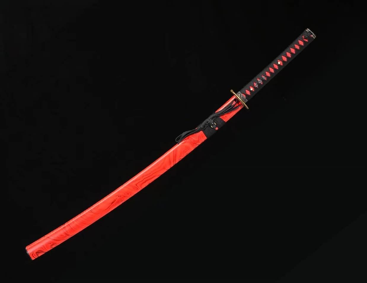 Samurai Sword Battle Ready,Hand Forged Damascus Blade Red Scabbard