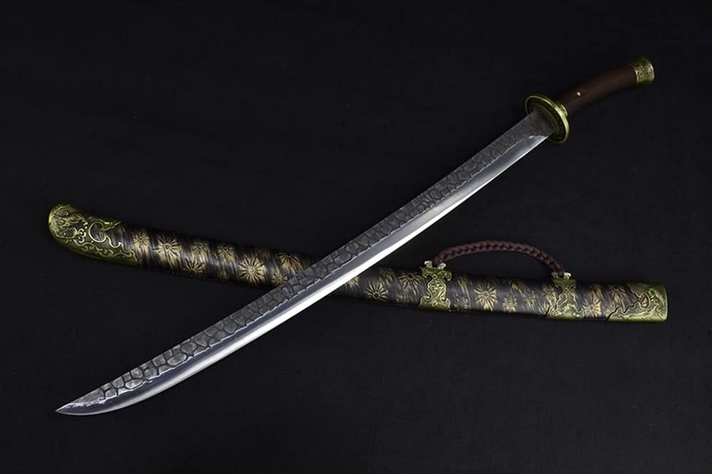 Qing dao swords,High carbon steel blade,Skin scabbard,Alloy fittings