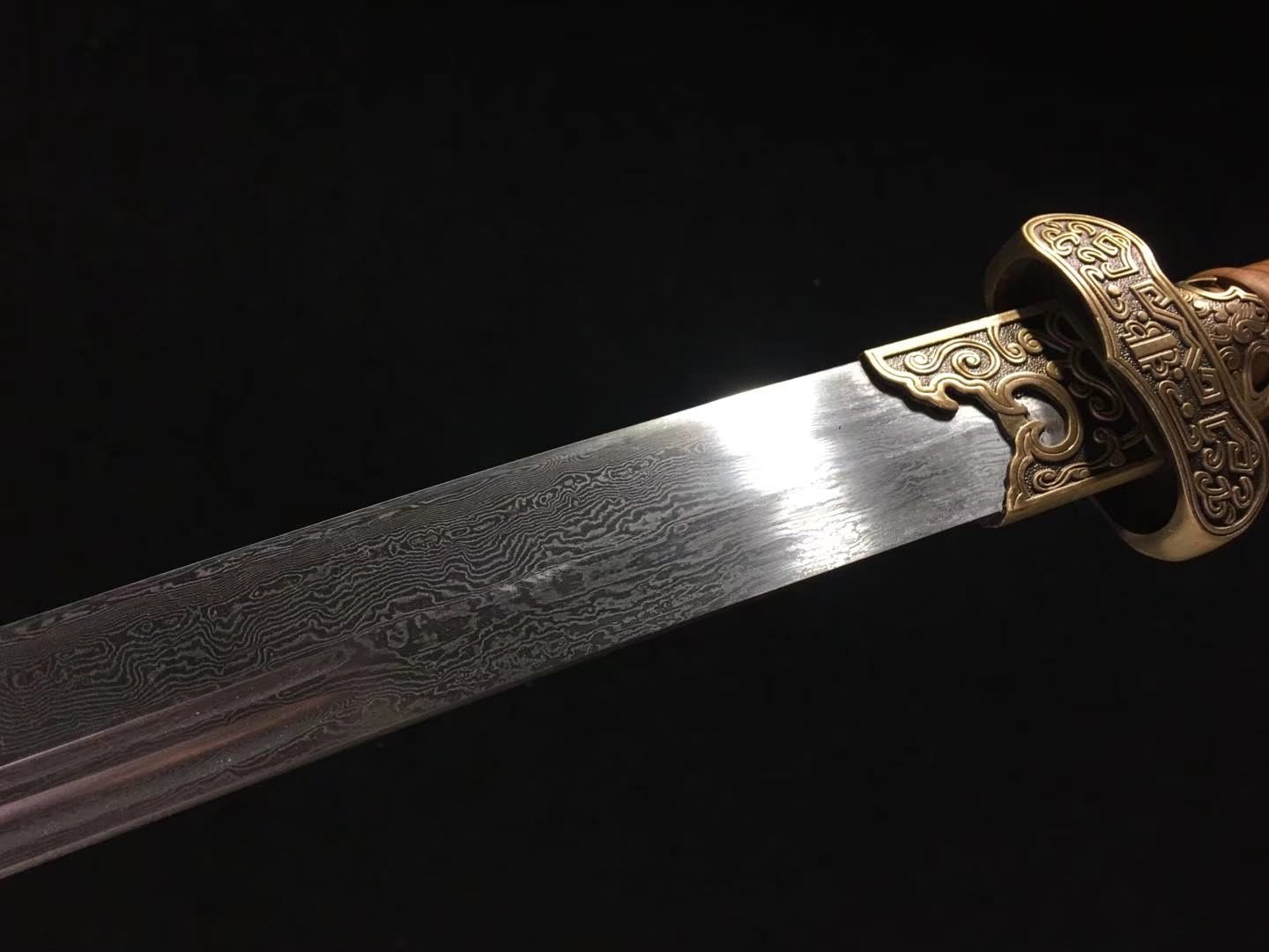 Black Gold Ancient dao,Hand Forged Damscus Blade,Brass Fittings