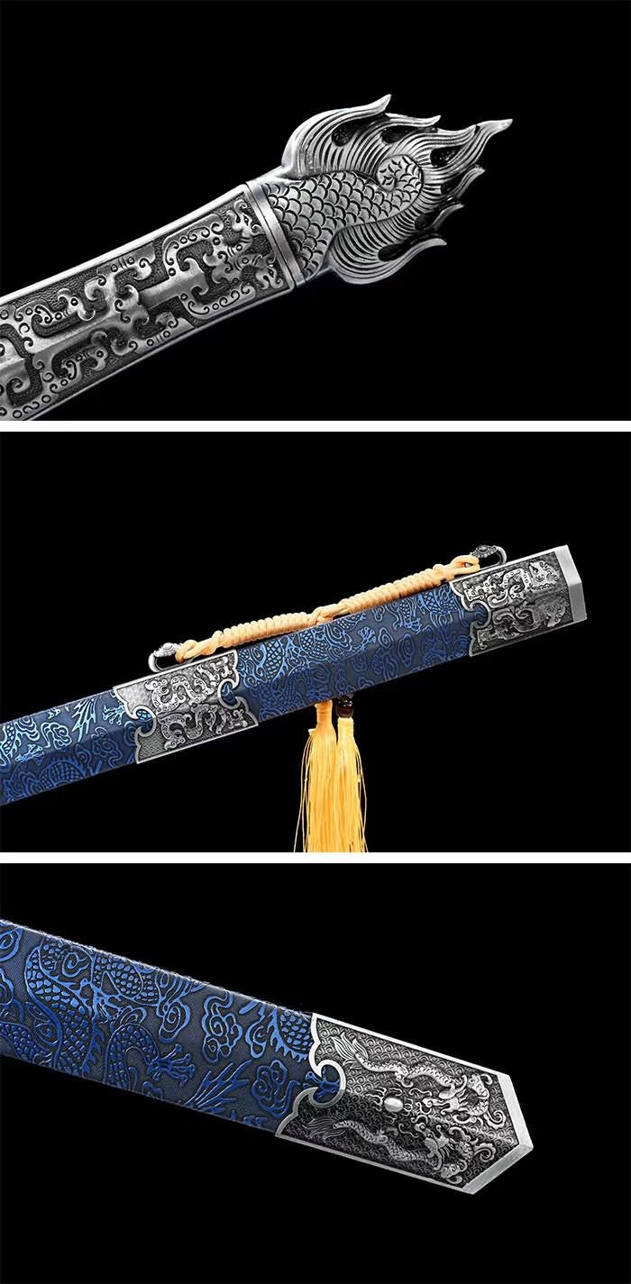 War Sword with Forged Spring Steel Engraved Pattern Blade,Alloy Fittings,44”