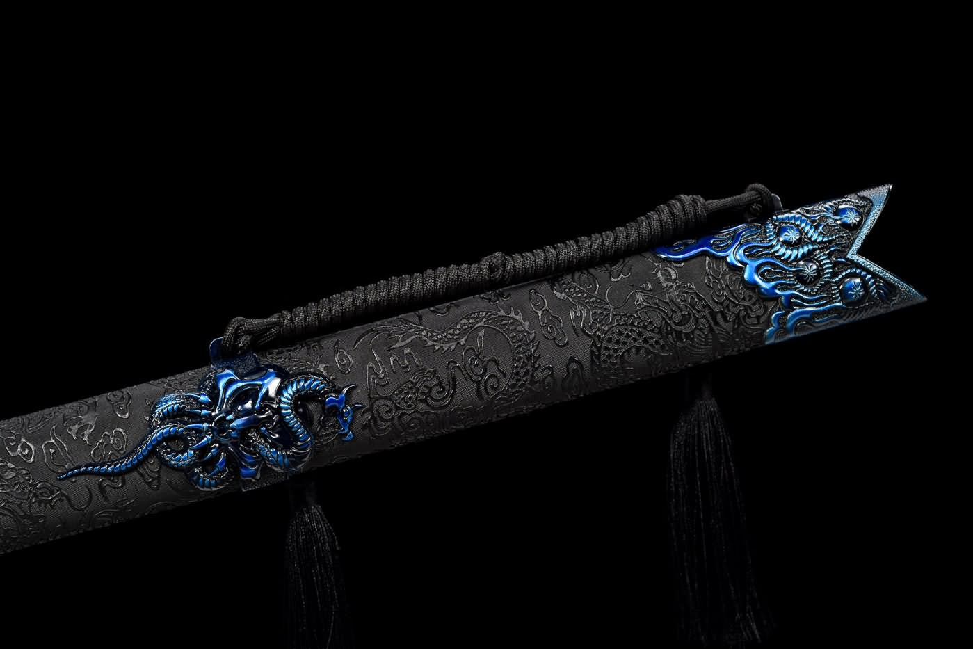 Dragon Tang dao Carbon Steel Blue Blade,Alloy Fittings,PU Scabbard