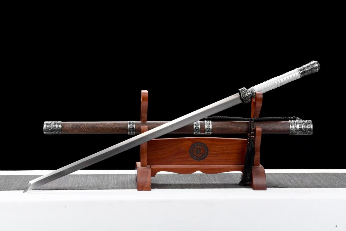 WoLong Dao Sword Forged Spring Steel Blade,Alloy Fittings,Rosewood Scabbard