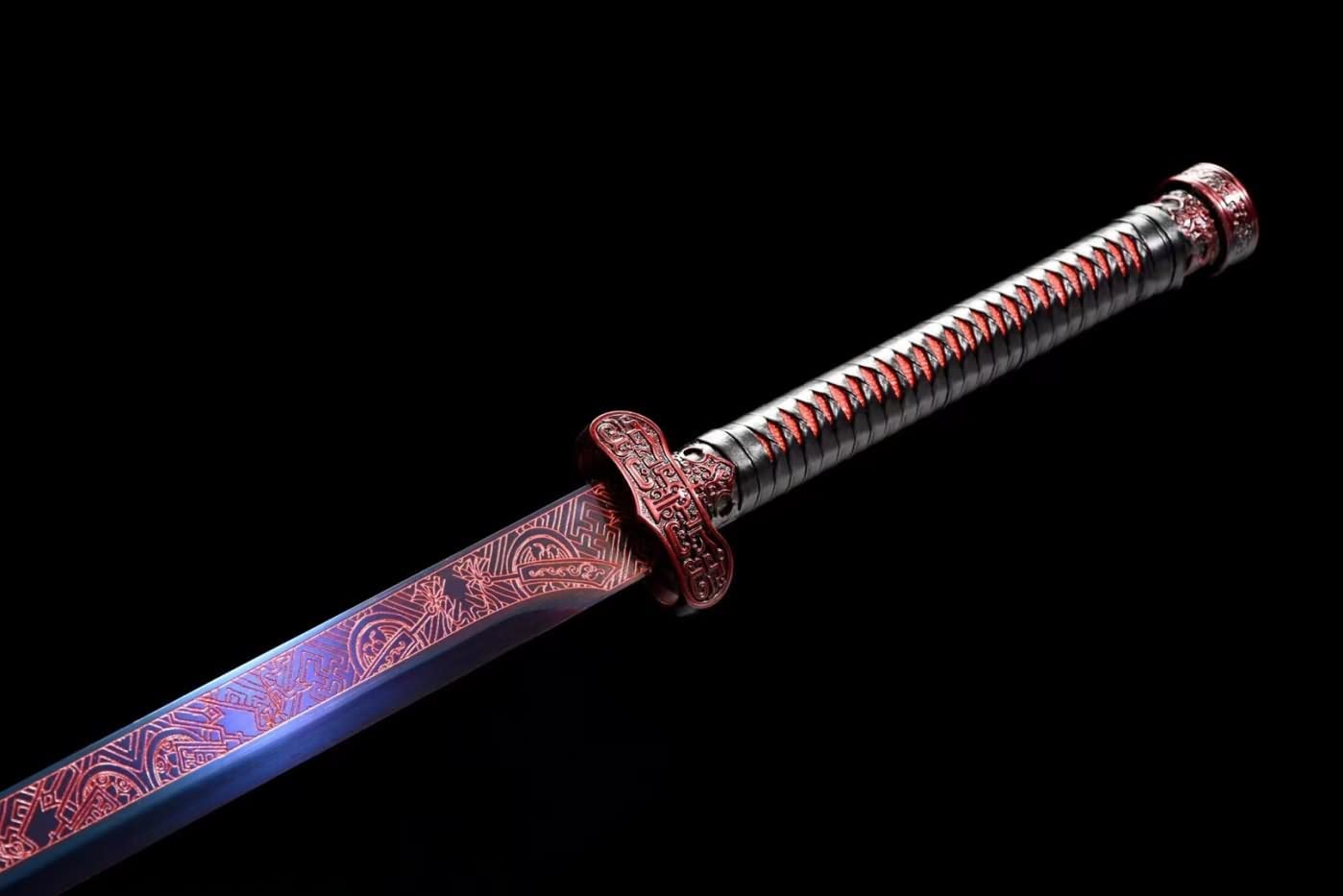 Black Gold Broadsword,High Carbon Steel Etched Blades,Alloy Fittings