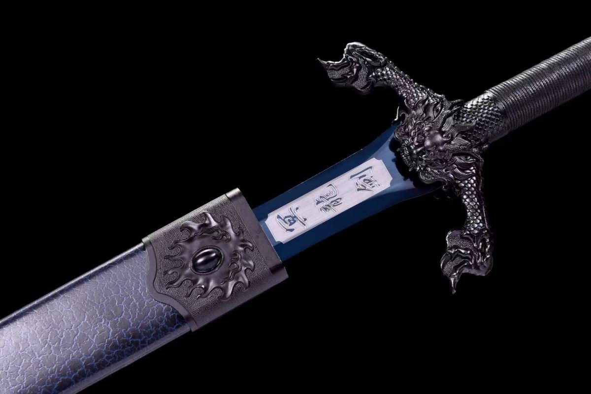 Flying Dragon Jian,Forged Spring Steel Blue Blades,Solid Wood Scabbard