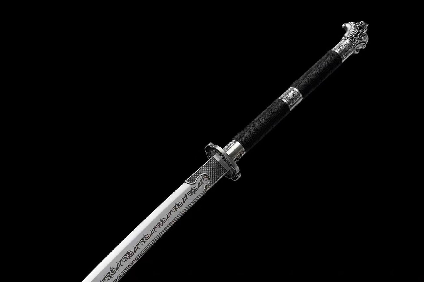 Forged High Carbon Steel Qing Dynasty Sword Black Leather Wrapped Handle