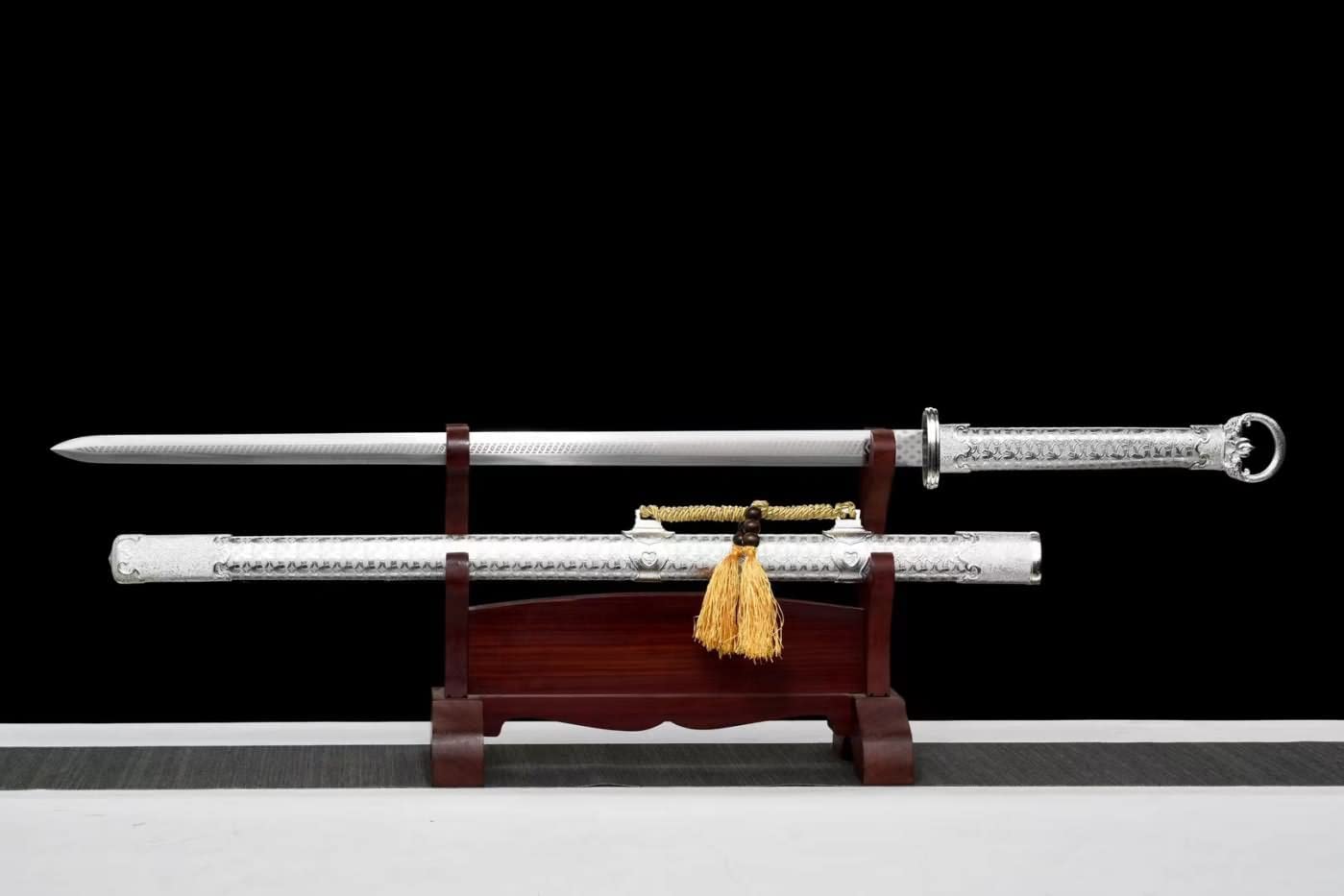 Tang Swords Real,High Carbon Steel,Silver Blade and Scabbard