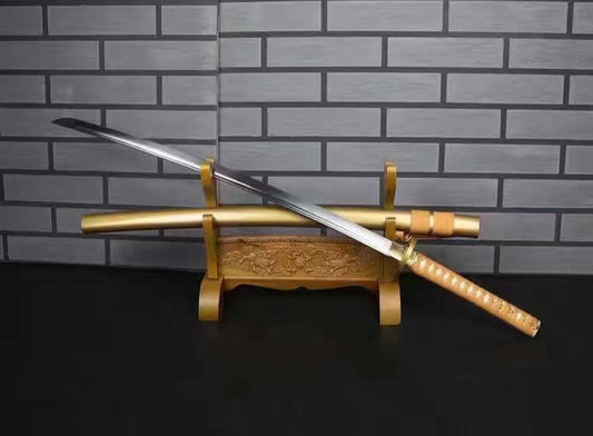 Samurai sword/Katana uchigatana/High carbon steel blade/Golden yellow scabbard/Full tang/Length 39"