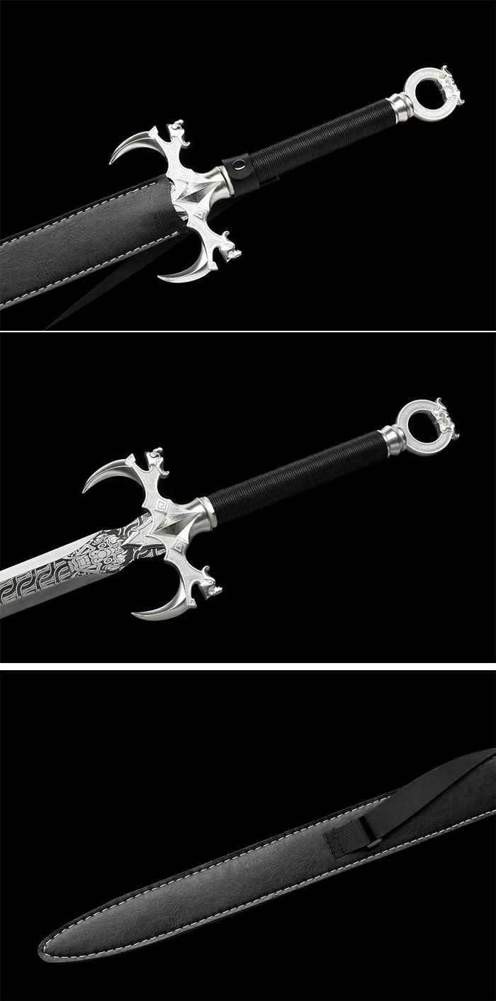 Knight Swords Forged high Carbon Steel Blades,Alloy Fittings,Fake Leather Scabbard