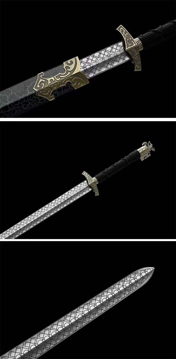 Great Han jian Swords Carbon Steel Etched Blade,Alloy Fittings,Solid Wood Scabbard