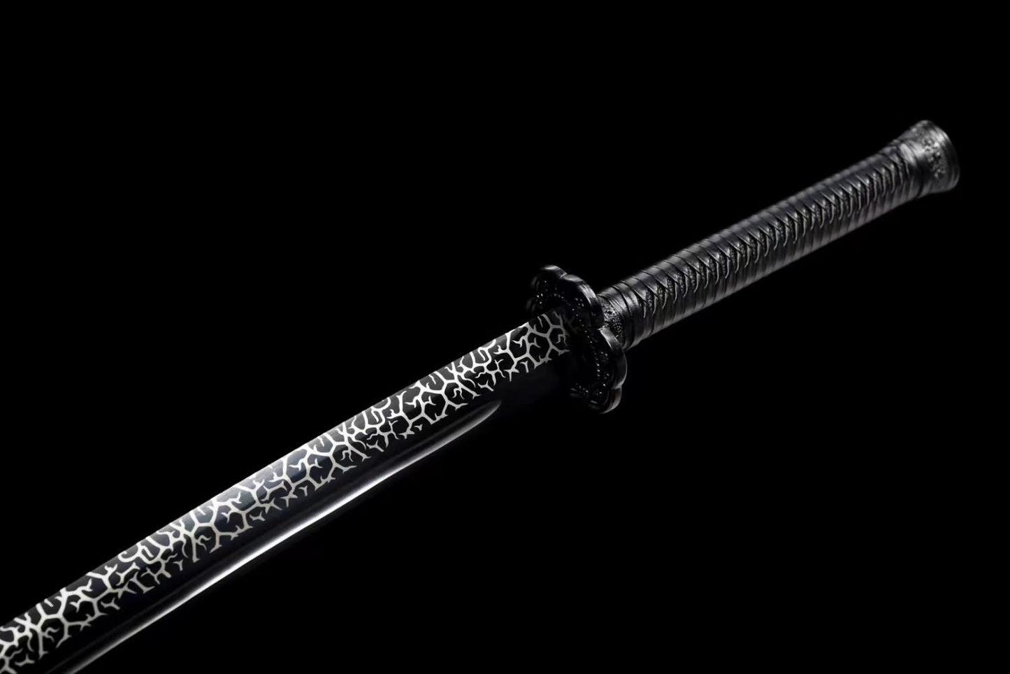 Qing dao,Forged High Carbon Steel Black Blade,Solid Wood Wrapped Faux Leather Scabbard,Alloy Fittings