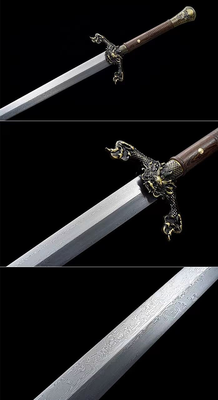 Flying Dragon Sword,Forged Damascus Blades,Rosewood Scabbard