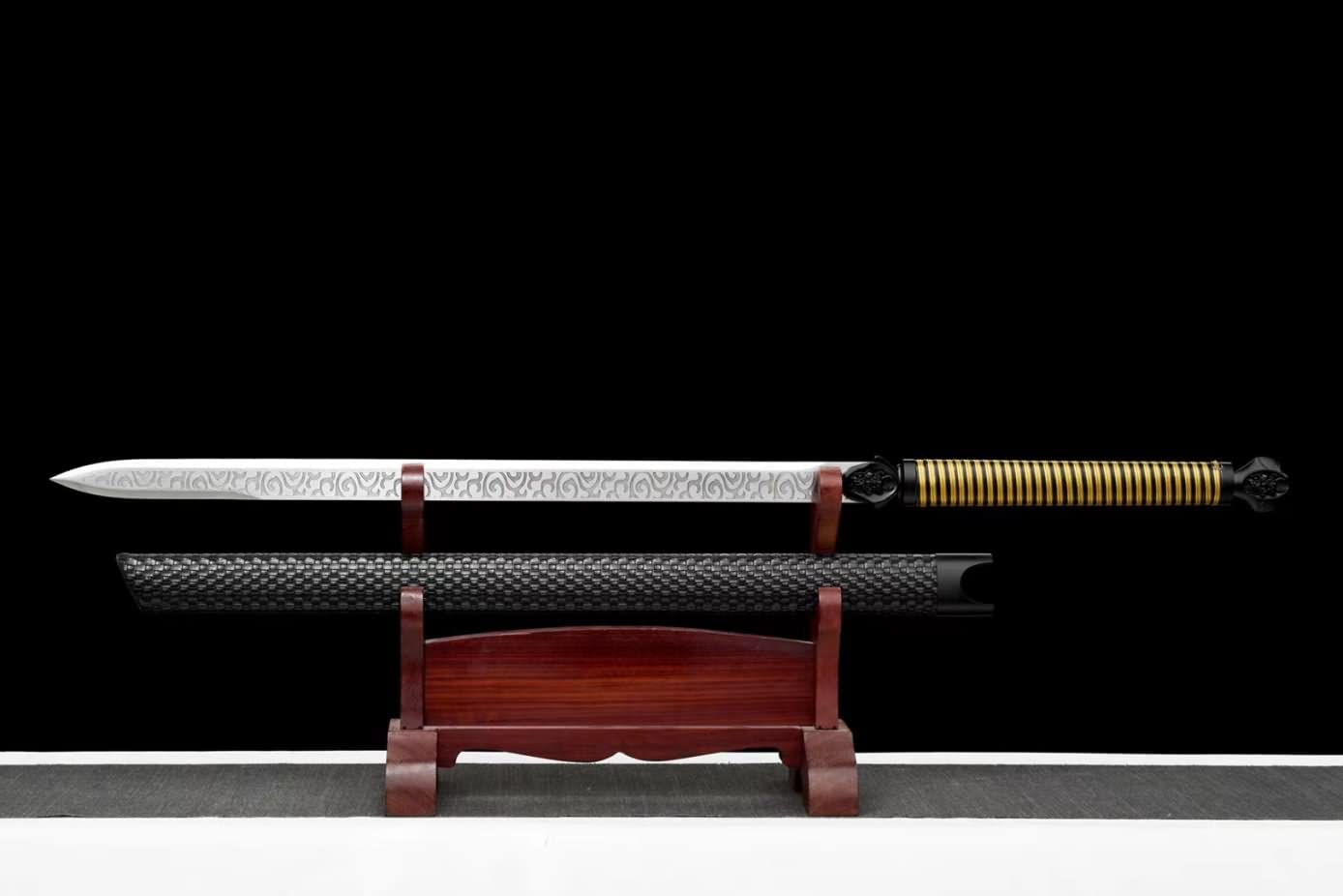 Tang jian sword,Forged High Carbon Steel Etch Blades,Leather Scabbard