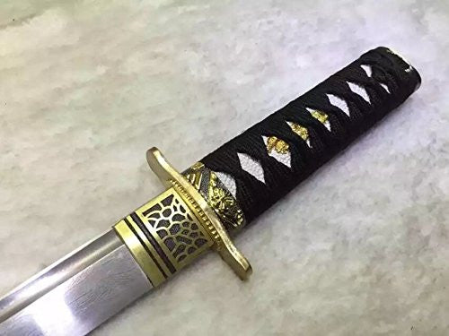 Wakizashi,Damascus steel,Wood Scabbard,Alloy tosogu