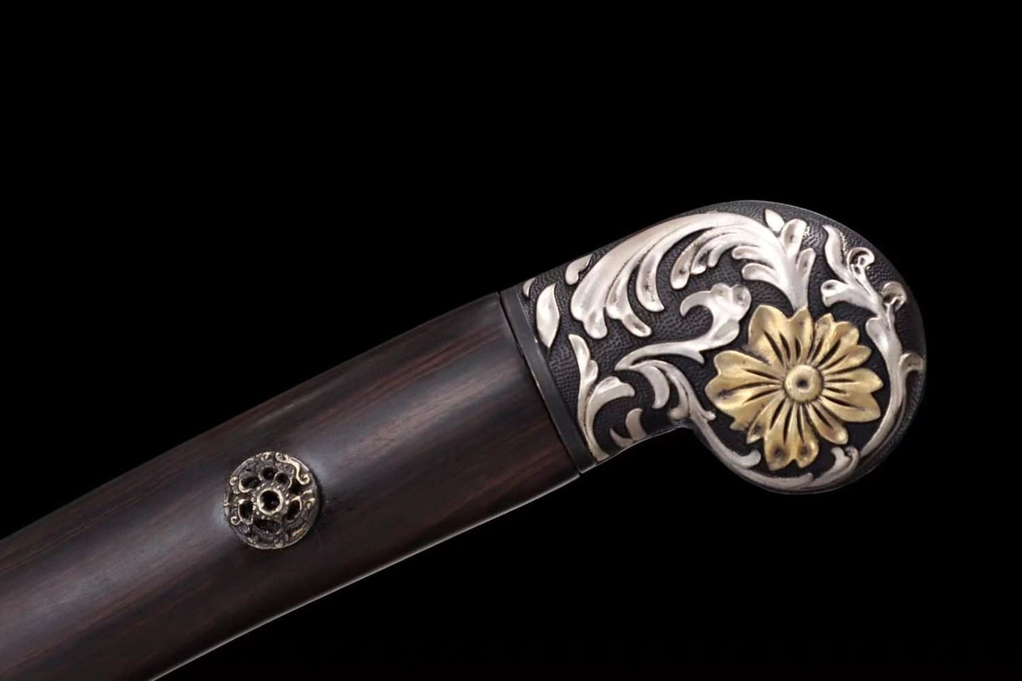 Qing dao,Forged Damascus Steel Blade,Ebony Scabbard,Brass Fittings