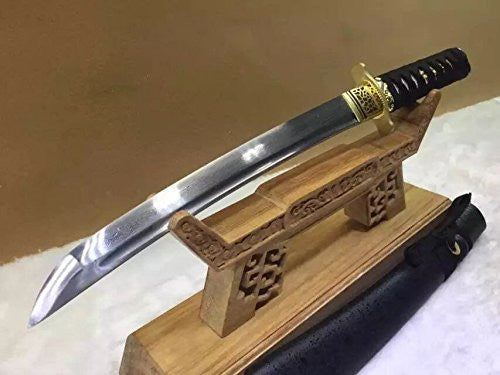 Wakizashi,Damascus steel,Wood Scabbard,Alloy tosogu