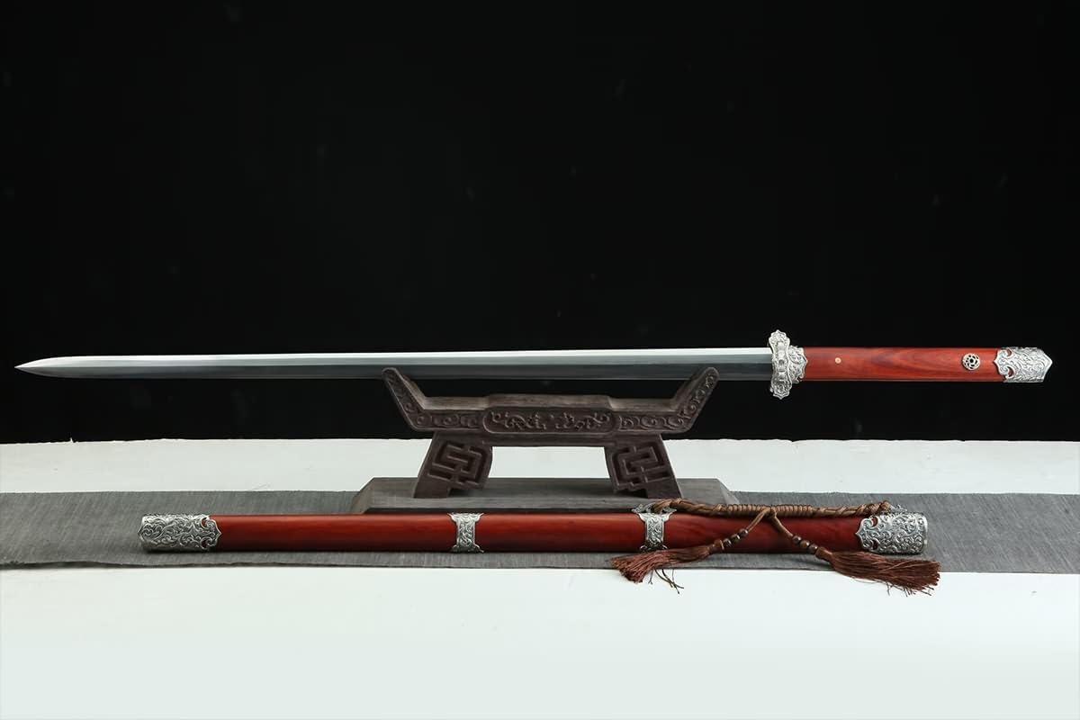 Tang Jian - Damascus Pattern Steel, Redwood Scabbard - Martial Arts Sword