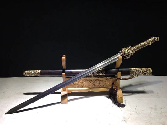 Dragon King Sword Real,Forged Damascus Steel Blades,Brass Fittings