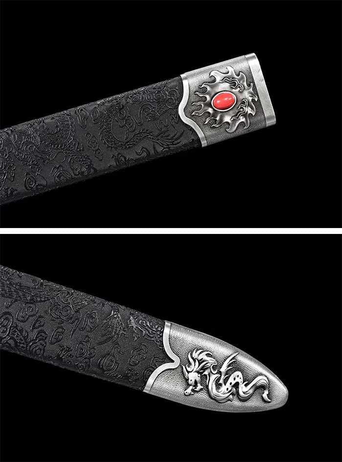 Flying Dragon War Sword | High Carbon Steel | Black Scabbard with Flying Dragon Motif