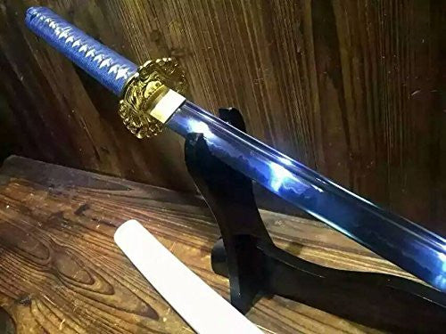 Samurai sword/T10 high carbon steel blue blade/Solid wood Scabbard