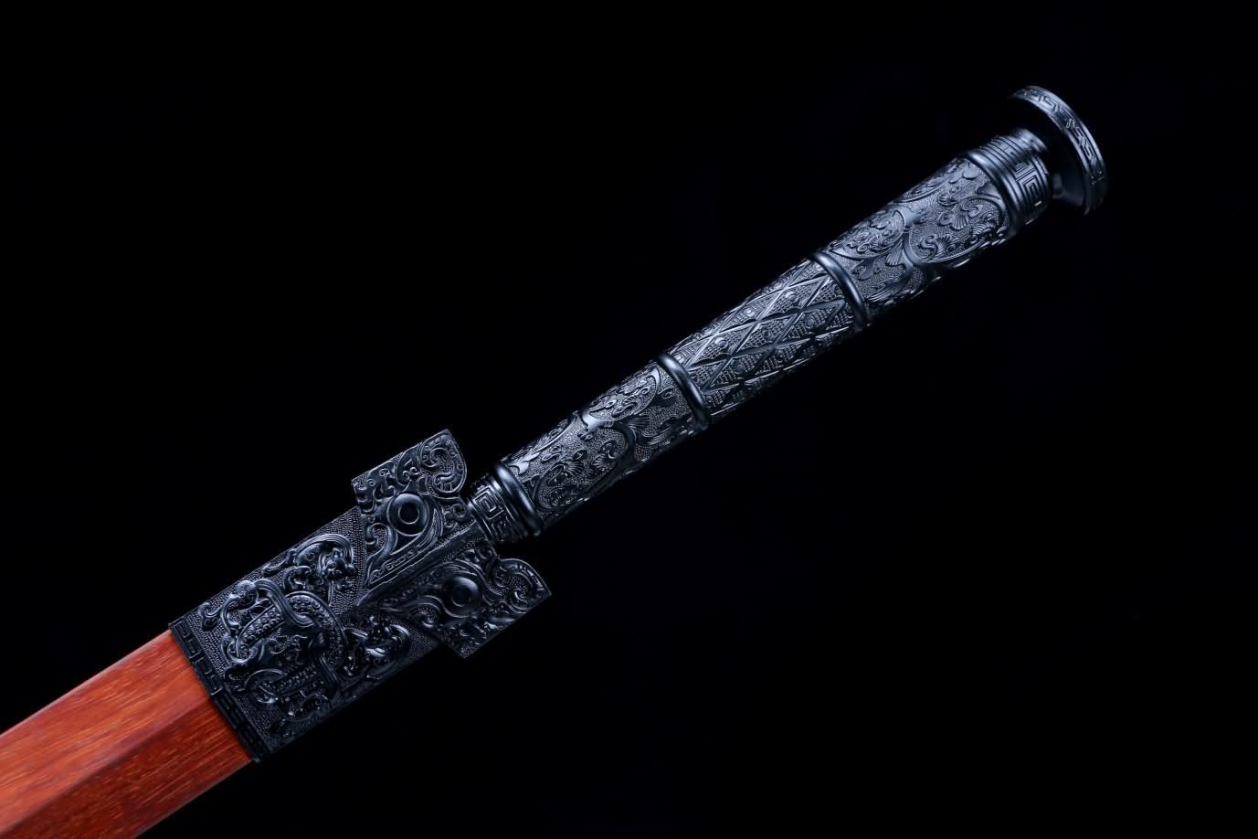 Han jian,Kung fu,High Carbon Steel Etched Blade,Redwood Scabbard