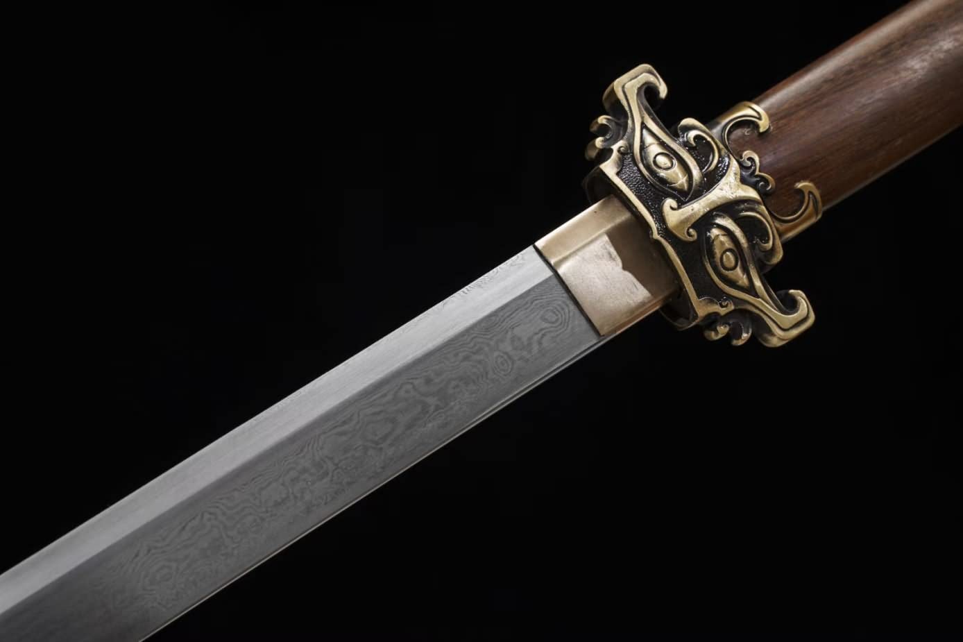 Tang dao, Damascus Steel Blades,Brass Fittings,Rosewood Scabbard