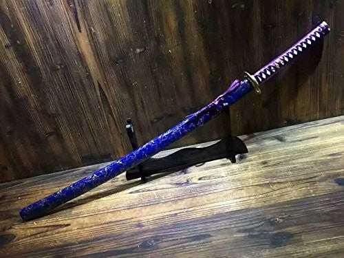 Japanese sword Katana/High carbon steel blade/Blue wood scabbard/Brass fittings