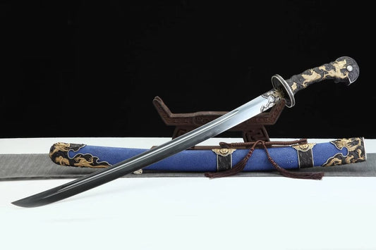 Chinese Sword,Dragon Dao,Battle Ready(Forged Damascus Steel Blade,Skin Scabbard,Brass Fittings) Full Tang