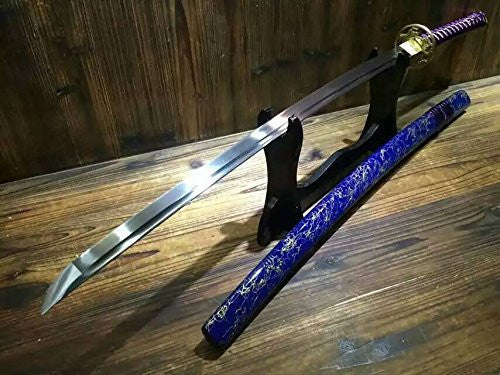 Japanese sword Katana/High carbon steel blade/Blue wood scabbard/Brass fittings