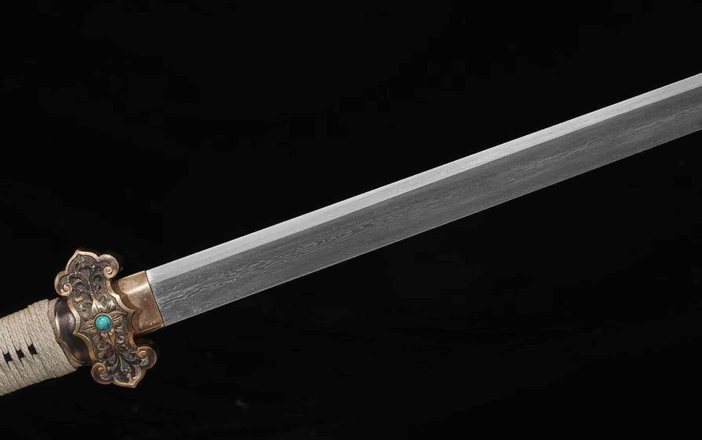 Tang Dynasty Sword – Forged Damascus Steel Blade,Brass Engraved Scabbard