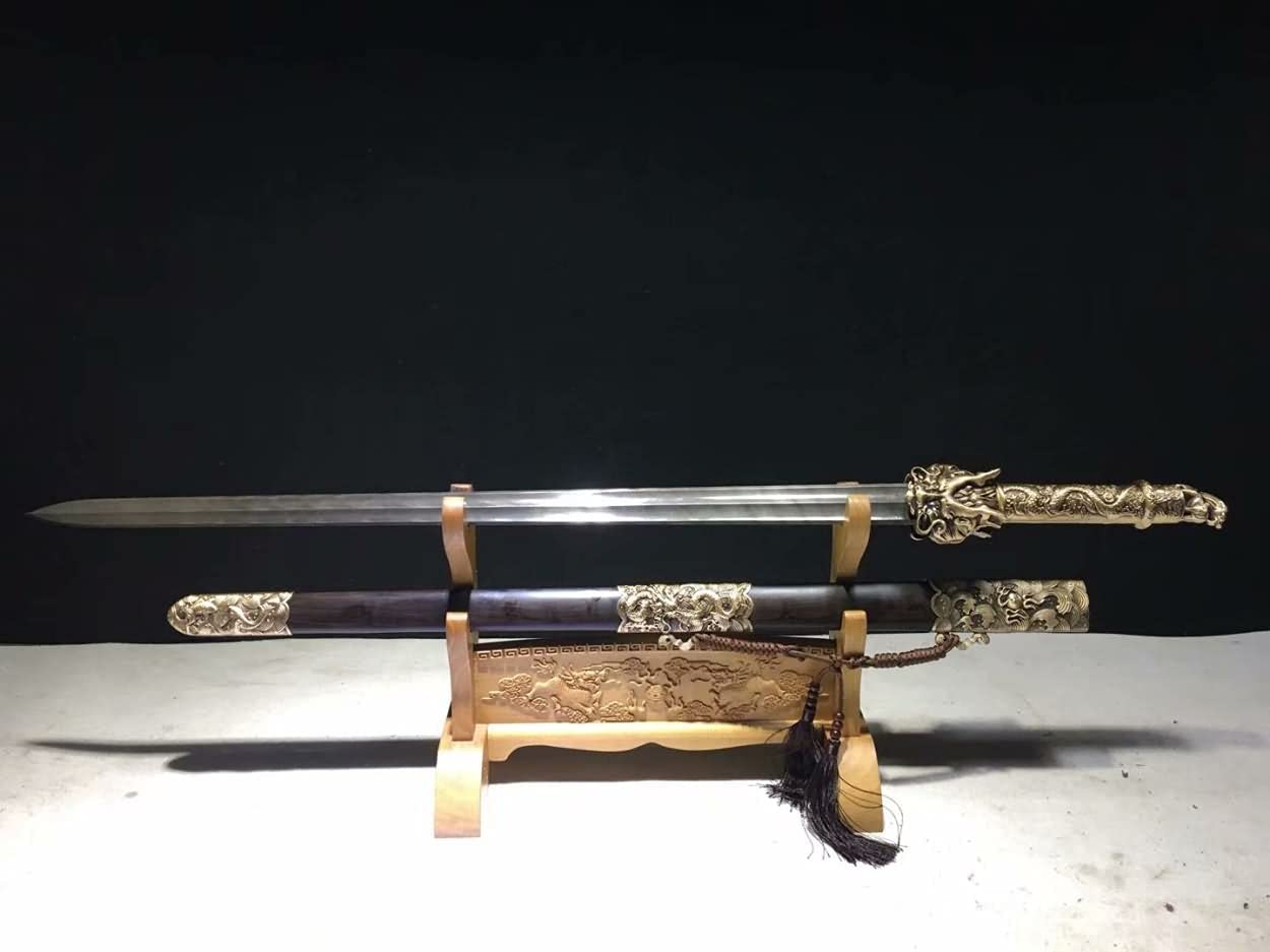 Dragon King Sword Real,Forged Damascus Steel Blades,Brass Fittings