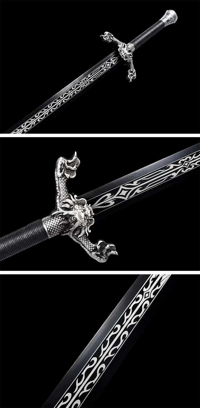 Flying Dragon War Sword | High Carbon Steel | Black Scabbard with Flying Dragon Motif