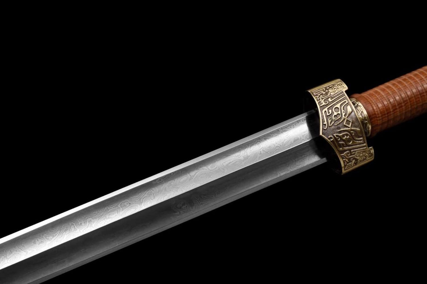 Wolong jian Sword,Forged Damascus Steel Blade,Brass Fitting