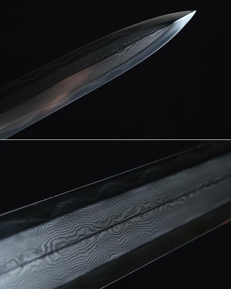 Yongle jian Damascus Steel Blades,Ebony Scabbard,Brass Fittings