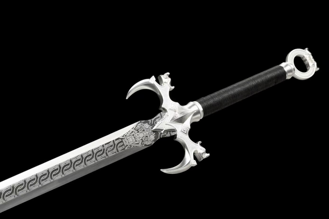 Knight Swords Forged high Carbon Steel Blades,Alloy Fittings,Fake Leather Scabbard